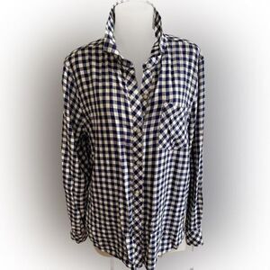 Vineyard Vines Checked Button Down -12 navy /white cotton, armpit to armpit-22